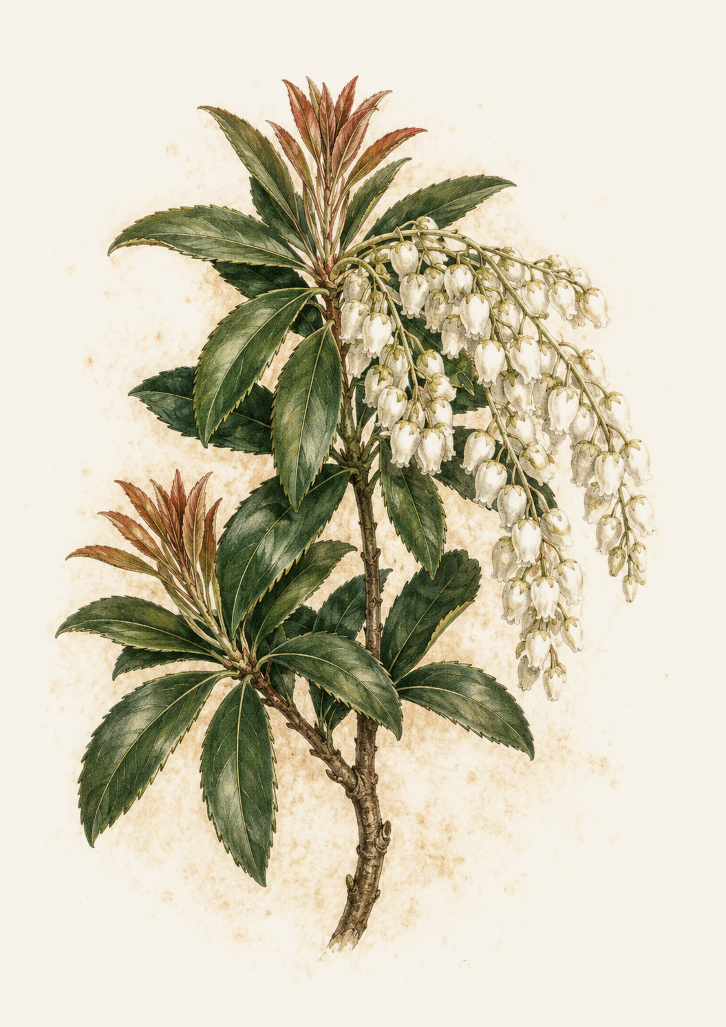 Japanese Andromeda botanical illustration