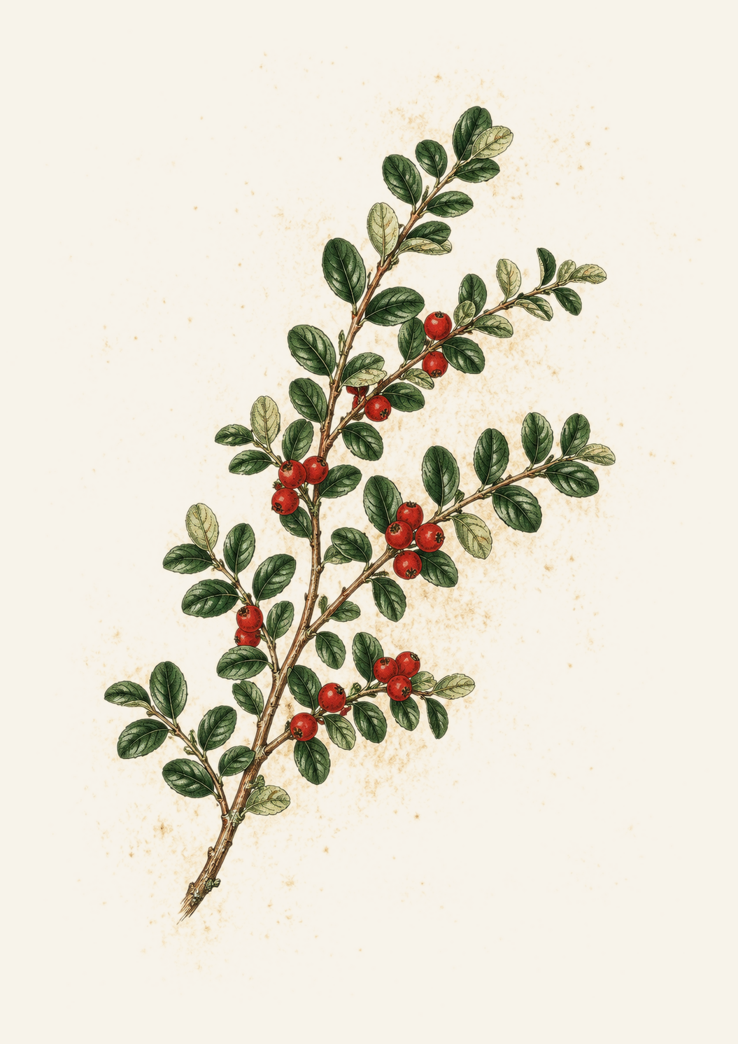Bearberry Cotoneaster botanical illustration
